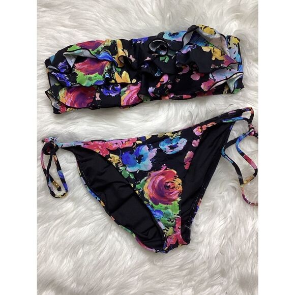 New. Pilyq floral ruffle and string bandeau bikini. - Picture 5 of 8